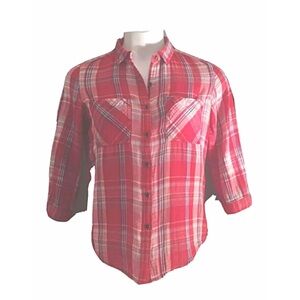 SEVEN7 Sz XS Plaid Shirt Pink / Red / Blue 3/4 Sleeves